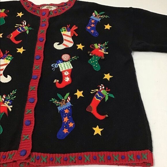 Tiara International Christmas Cardigan Sweater Size XL Holiday Sweater Stockings - Picture 11 of 15
